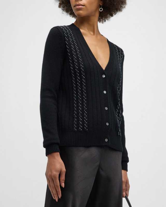 Cashmere Cable-Knit Cardigan with Pearlescent Detail
